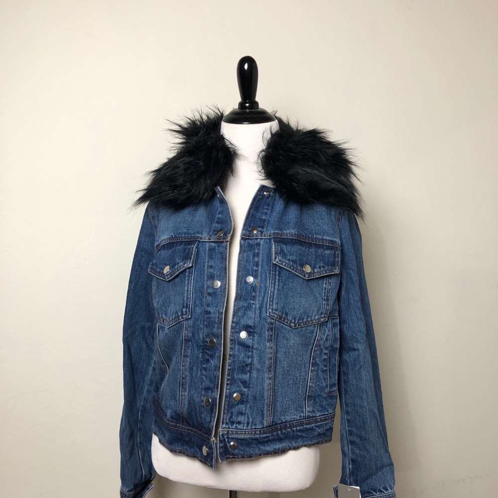 NWT Denim Jacket with Removable Fur Collar